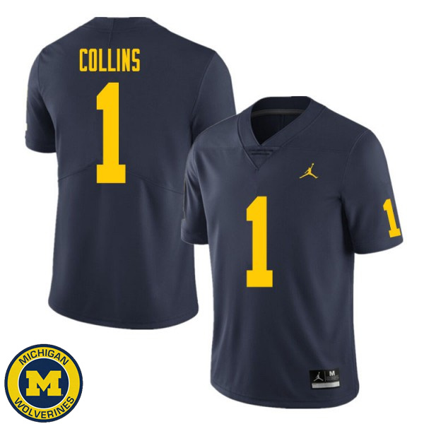 Men's Michigan Wolverines #1 Nico Collins Navy Embroidery Football Jersey